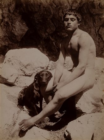 Baron Wilhelm von Gloeden (1856 - 1931)  - Senza titolo (Giovane siciliano con cane), 1900s