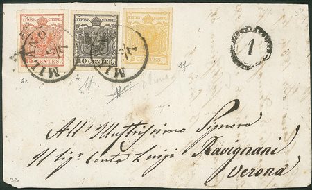 Antichi Stati Italiani - Lombardo Veneto - Tricolore - 15 cent (6) + 10 cent (2) + 5 cent (1f)