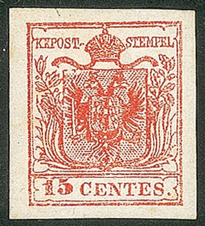 Antichi Stati Italiani - Lombardo Veneto - 1850 - 15 cent rosso (6) III tipo carta a mano