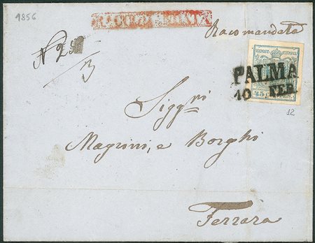 Antichi Stati Italiani - Lombardo Veneto - Annullamenti  - Palma su lettera raccomandata (R2 rosso - 11 P.ti)