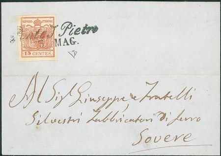 Antichi Stati Italiani - Lombardo Veneto - Annullamenti  - Ponte S. Pietro in azzurro nerastro (P.ti 8)