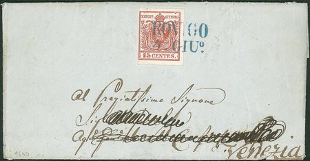 Antichi Stati Italiani - Lombardo Veneto - Annullamenti  - Rovigo (azzurro - P.ti 11) - 15 cent (3a)