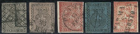 Antichi Stati Italiani - Parma - 1852/1855 - Lotto di cinque valori