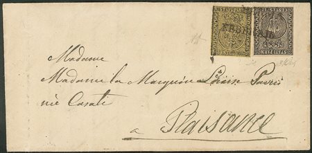 Antichi Stati Italiani - Parma - Lettera affrancata con 5 cent giallo + 10 cent nero (1 + 2)