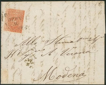 Antichi Stati Italiani - Parma - Lettera da Parma a Modena con 15 cent vermiglio (7c)