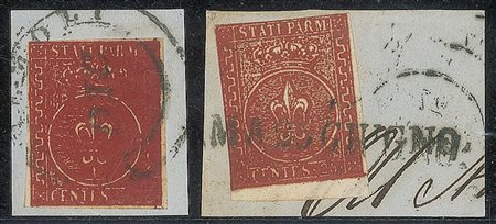 Antichi Stati Italiani - Parma - Due piccoli frammenti con 25 cent bruno (8)