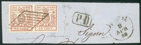 Antichi Stati Italiani - Parma - Frammento con coppia del 15 cent vermiglio (9 + 9b)