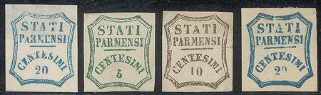 Antichi Stati Italiani - Parma - 1859 - Quattro esemplari 5 cent + 10 cent + due 20 cent (12b + 14e + 15e)
