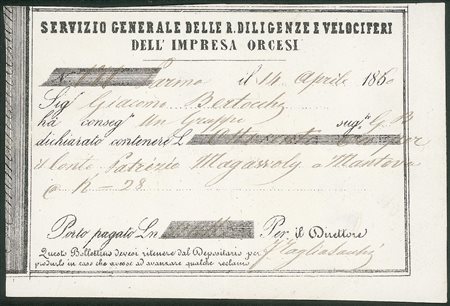 Antichi Stati Italiani - Parma - Ricevuta dell'Impresa Orcesi del 14 aprile 1860