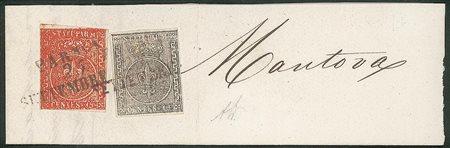 Antichi Stati Italiani - Parma - Miste di Emissioni diverse  - Frammento con 10 cent bianco + 15 cent vermiglio (2 + 7)