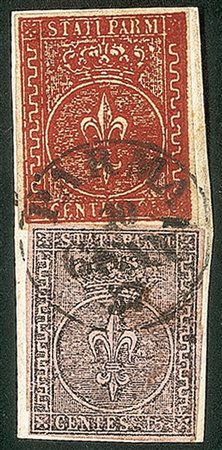 Antichi Stati Italiani - Parma - Miste di Emissioni diverse  - Frammento con 15 cent rosa + 25 cent rosso bruno (3 + 8)