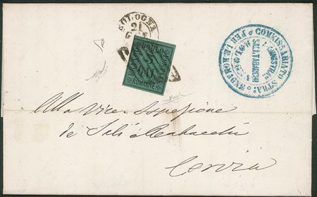 Antichi Stati Italiani - Romagne - 3 bai (4) isolato su lettera da Bologna (griglia + doppio cerchio)