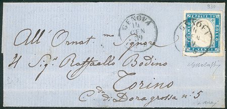 Antichi Stati Italiani - Sardegna - Splendido esemplare del 20 cent cobalto con grandi margini (15)