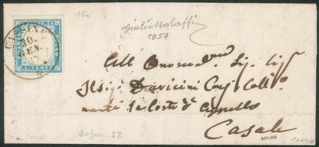 Antichi Stati Italiani - Sardegna - Bell'esemplare del 20 cent cobalto latteo chiaro (15c)