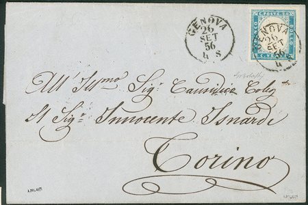 Antichi Stati Italiani - Sardegna - Bell'esemplare del 20 cent cobalto latteo chiaro (15c)