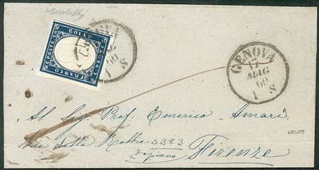 Antichi Stati Italiani - Sardegna - splendido esemplare del 20 cent azzurro scurissimo (15C)