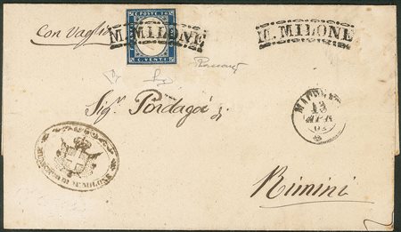 Antichi Stati Italiani - Sardegna - Annullamenti - Lettera da Monte Milone (p. R1) a Rimini 13.4.61