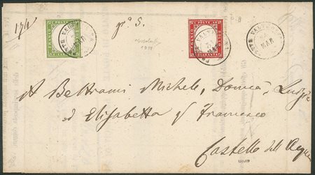 Antichi Stati Italiani - Sardegna - Annullamenti - Mandato di pagamento affrancato con 5 cent + 40 cent (130 + 16E)