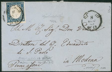 Antichi Stati Italiani - Sardegna - Annullamenti - esemplare ben marginato del 20 cent azzurro grigio (15Cc)