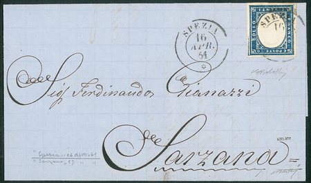 Antichi Stati Italiani - Sardegna - Annullamenti - Fresco esemplare del 20 cent cobalto grigio (15Cb)