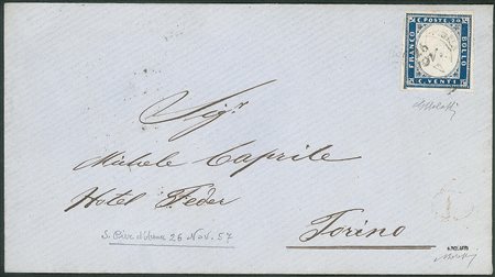 Antichi Stati Italiani - Sardegna - Annullamenti - Bell'esemplare del 20 cent azzurro grigiastro (15A)