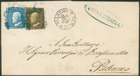 Antichi Stati Italiani - Sicilia - Fresca sovracoperta affrancata con 1 grano verde oliva chiaro (5)