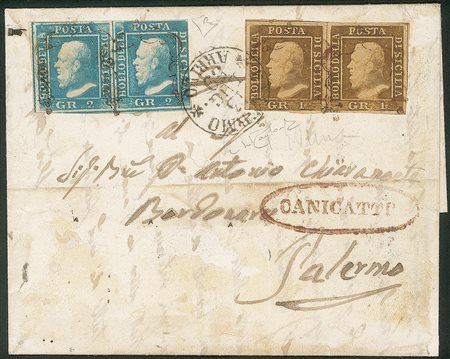 Antichi Stati Italiani - Sicilia - Eccezionale lettera con coppia del 1 grano bruno ruggine (3)