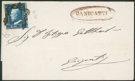 Antichi Stati Italiani - Sicilia - Bell'esemplare del 2 grana azzurro scurissimo (8a)