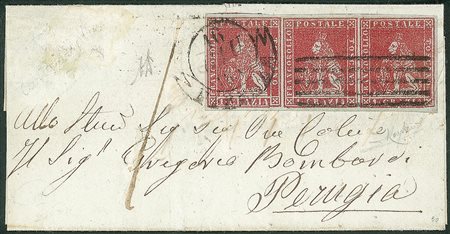 Antichi Stati Italiani - Toscana - Bellissima striscia di tre del 1 crazia carminio su grigio (4)