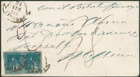 Antichi Stati Italiani - Toscana - Splendida coppia con grandi margini del 6 crazie azzurro (15)