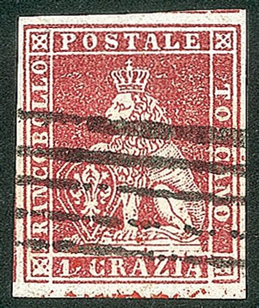 Antichi Stati Italiani - Toscana - Difetti di cliché - 1851 - 1 crazia carminio bruno su grigio (4e)