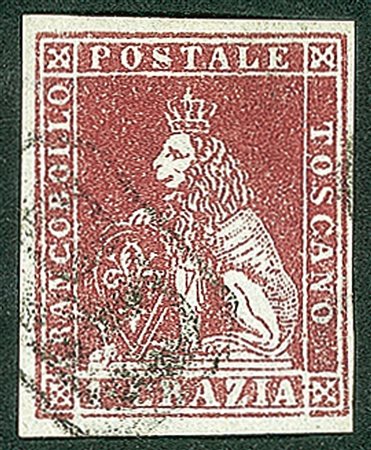 Antichi Stati Italiani - Toscana - Difetti di cliché - 1851 - Splendido esemplare bordo di foglio del 1 crazia carminio chiaro (4)