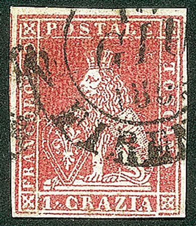 Antichi Stati Italiani - Toscana - Difetti di cliché - 1851 - Bell'esemplare del 1 crazia carminio su grigio (4d - Pos. 52)