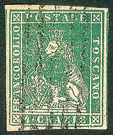 Antichi Stati Italiani - Toscana - Difetti di cliché - 1857 - Esemplare con ampi margini del 4 crazie verde (14)