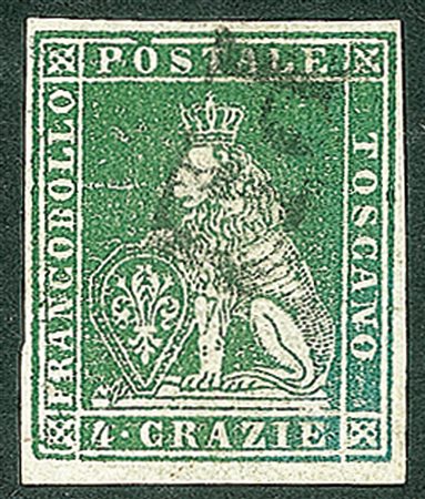 Antichi Stati Italiani - Toscana - Difetti di cliché - 1851 - Esemplare del 4 crazie verde su grigio (6)