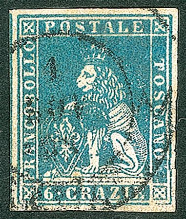 Antichi Stati Italiani - Toscana - Difetti di cliché - 1857 - Bellissimo esemplare del 4 crazie azzurro cupo (15b)