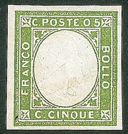 Regno - Vittorio Emanuele II - 1861 - Emissione per le Province Napoletane - Francobollo Sperimentale - 5 cent verde giallo (1S)