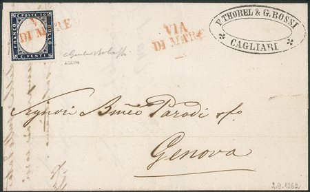 Regno - Vittorio Emanuele II - Via di Mare (rosso) annullatore di 20 cent indaco (2)