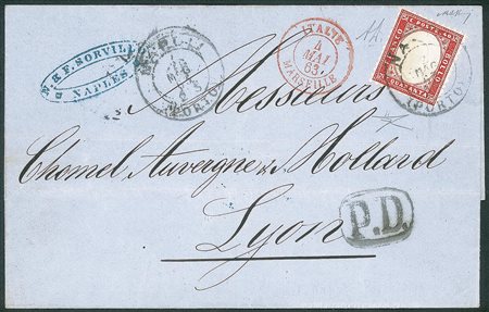 Regno - Vittorio Emanuele II - Fresca lettera con 40 cent rosso carminio scuro ()3a)