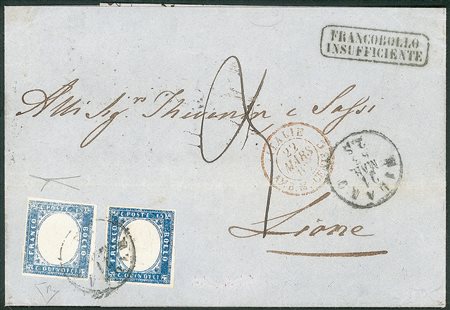 Regno - Vittorio Emanuele II - Lettera con cent. 15 azzurro ardesia chiaro + cent. 15 azzurro chiaro (11fa + 11a )