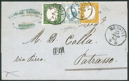 Regno - Vittorio Emanuele II - Mista Sardegna Regno d'Italia - Lettera affrancata con cent. 5 verde giallastro IV tavola