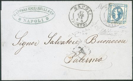 Regno - Vittorio Emanuele II - Falso di Napoli - Splendida lettera affrancata con 15 cent Litoghrafico (F4)