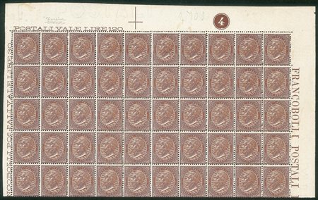 Regno - Vittorio Emanuele II - 1866 - Metà superiore di quarto di foglio del 30 cent bruno cioccolato (T19)