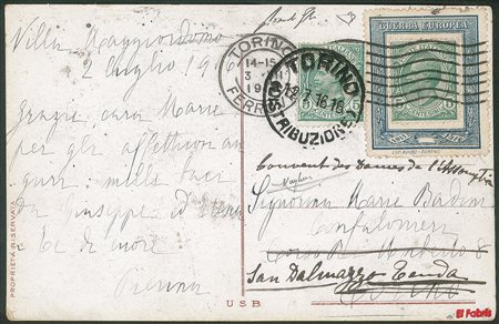 Regno - Vittorio Emanuele III - Cartolina affrancata con due 5 cent Leoni (81)