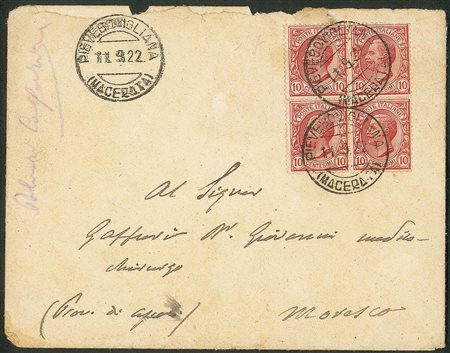 Regno - Vittorio Emanuele III - Busta viaggiata affrancata con quartina del 10 cent (82)