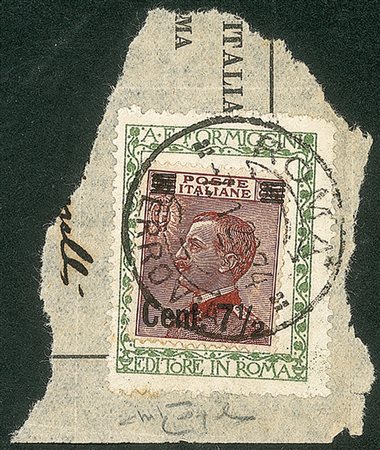 Regno - Vittorio Emanuele III - Frammento con 7 1/2 cent su 85 cent (135)