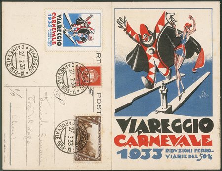 Regno - Vittorio Emanuele III - Cartolina Carnevale di Viareggio 1933 con all'interno programma dell'evento