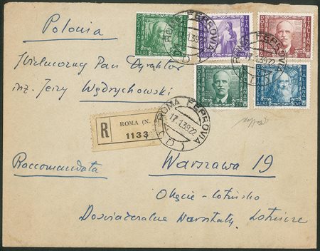 Regno - Vittorio Emanuele III - Raccomandata affrancata con valori Posta Aerea della serie Impero (111 + 113/116)