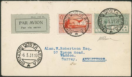 Regno - Vittorio Emanuele III - Posta Aerea e Aerogrammi - Aerogramma affrancato con 5 lire Posta Aerea (7)