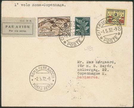 Regno - Vittorio Emanuele III - Posta Aerea e Aerogrammi - Primo Volo Roma Copenhagen 1.5.32 (Longhi 2631)